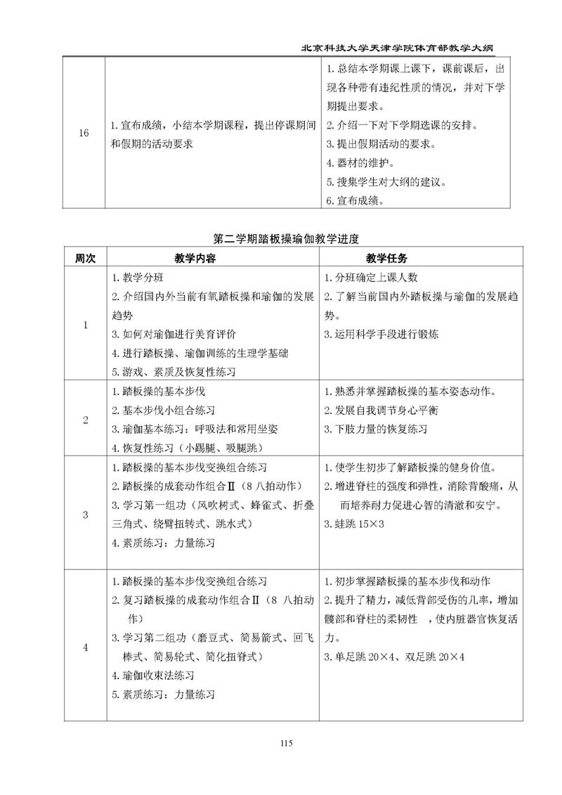 北京科技大学天津学院体育部教学大纲
