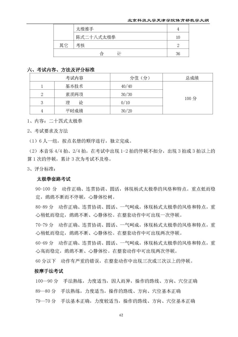 北京科技大学天津学院体育部教学大纲