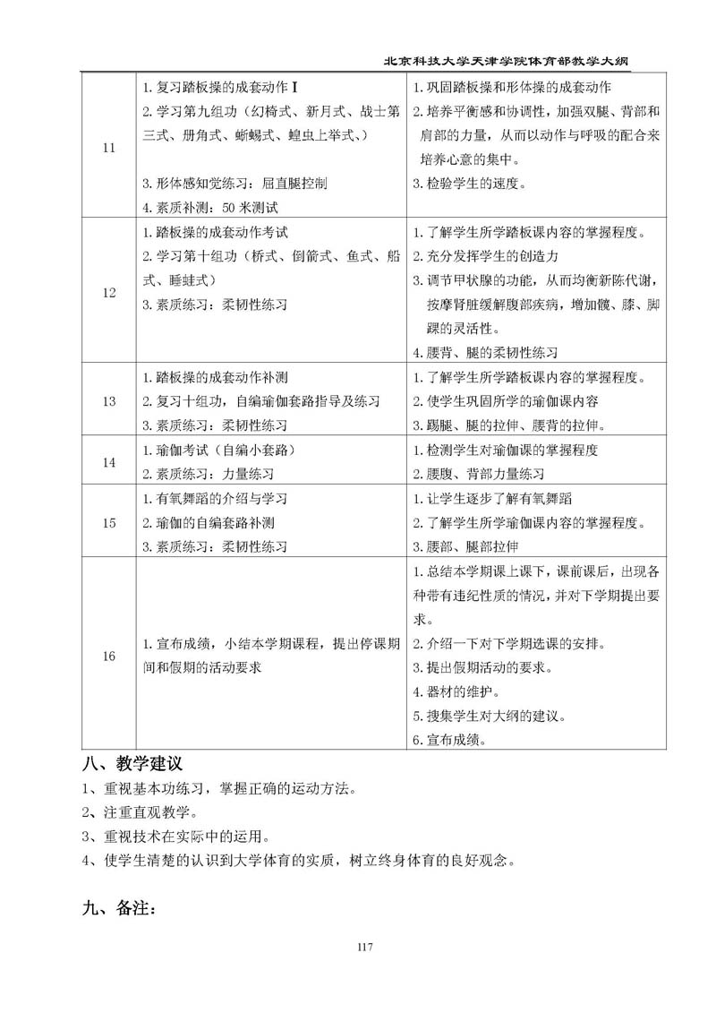北京科技大学天津学院体育部教学大纲