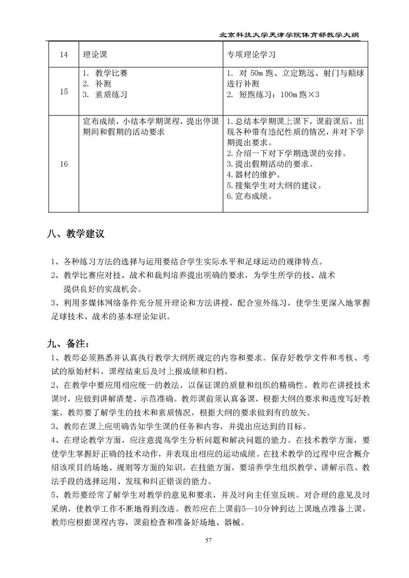 北京科技大学天津学院体育部教学大纲