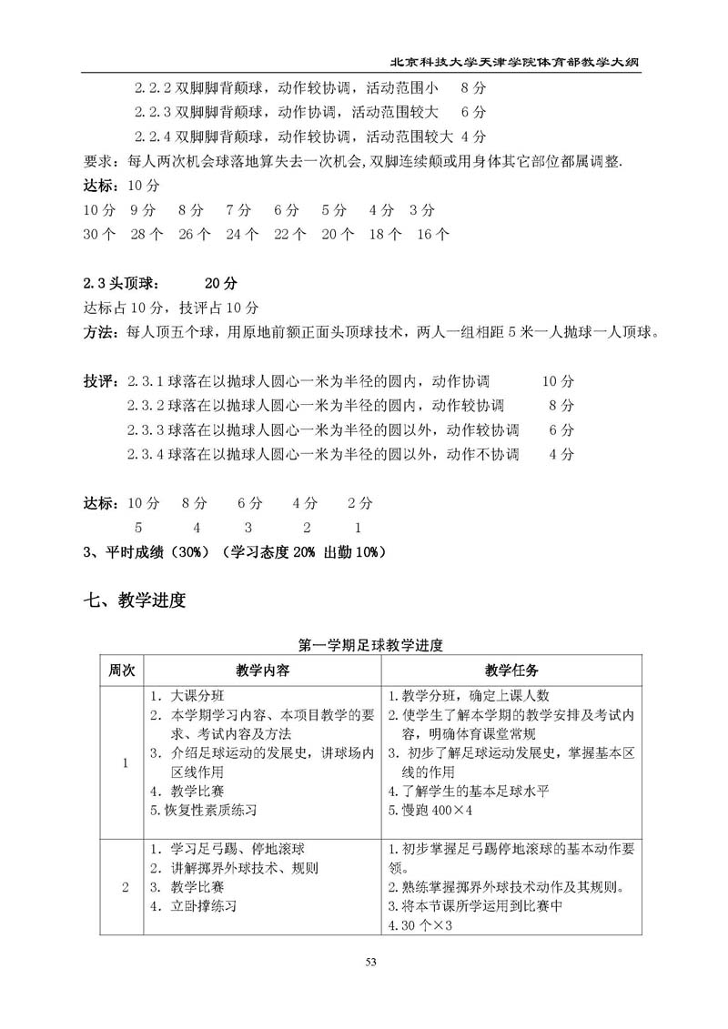 北京科技大学天津学院体育部教学大纲